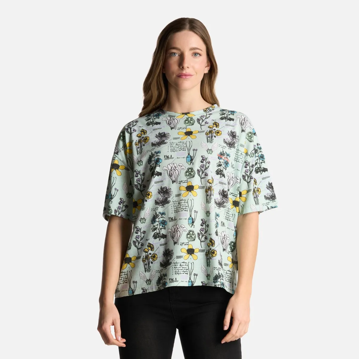 HAKA HONU - Polera Mujer Botanica Print Jade Haka Honu