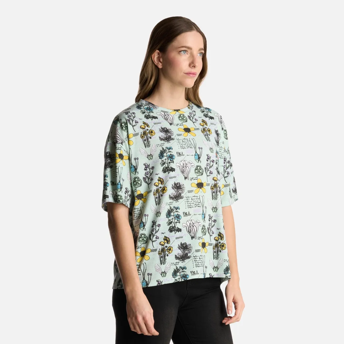 HAKA HONU - Polera Mujer Botanica Print Jade Haka Honu
