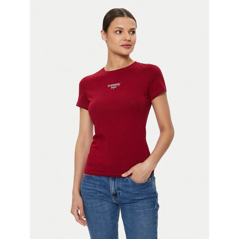 TOMMY HILFIGER - Polera Essential Slim Fit Con Logo Rojo Tommy Jeans