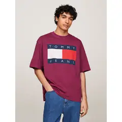 TOMMY HILFIGER - Polera Oversize Con Parche Y Con Logo Burdeo Tommy Jeans