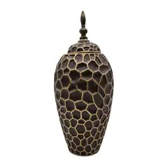GENERICO - Jarron Florero Ceramica De Panal Decorativo Cafe Alargado
