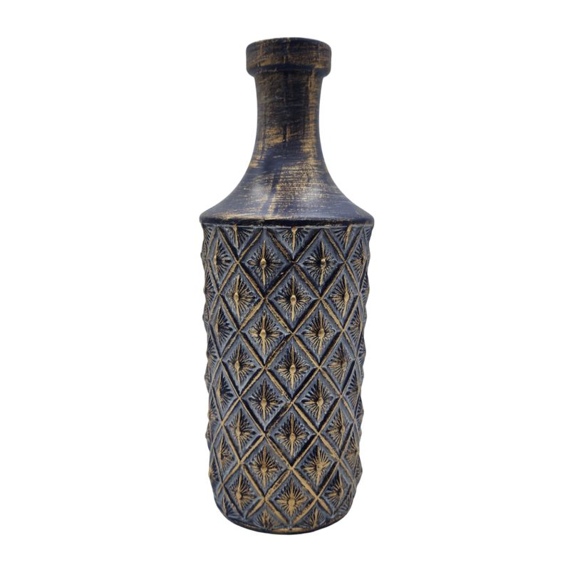 GENERICO - Jarron Florero Ceramica Diseño Rombos Azul Dorado Alargado