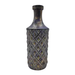 GENERICO - Jarron Florero Ceramica Diseño Rombos Azul Dorado Alargado