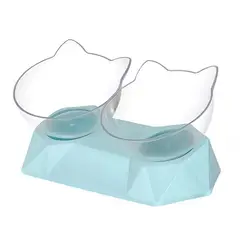 GENERICO - Plato Doble Para Mascotas Con Forma De Gato - Celeste