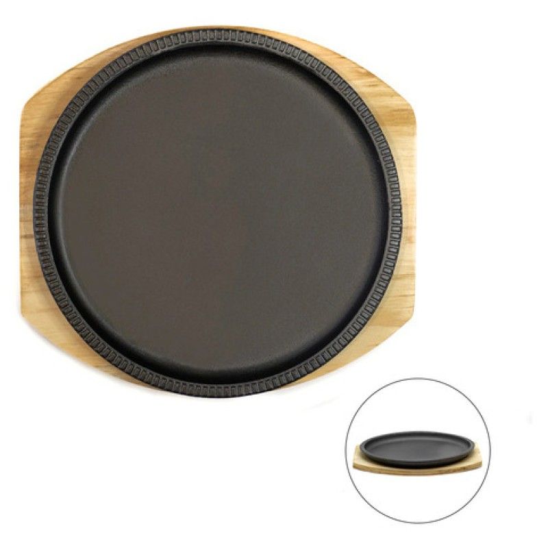 GENERICO - Plancha Plato De Hierro Fundido 21cm Con Base Madera Sarten