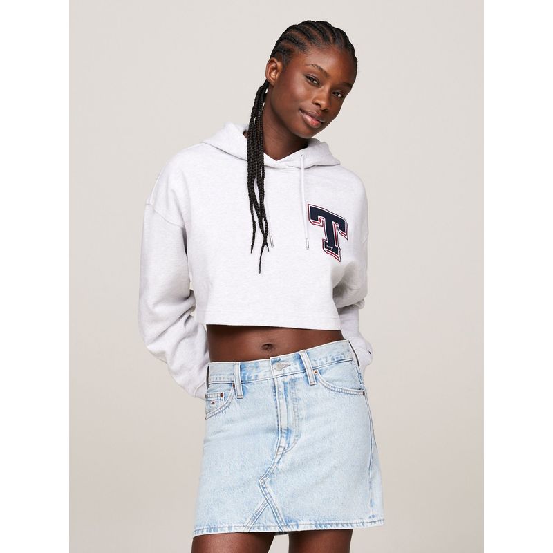 TOMMY HILFIGER - Polerón Hoodie Logo Letterman Blanco Tommy Jeans