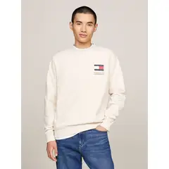 TOMMY HILFIGER - Polerón Con Logo Flag Beige Tommy Jeans