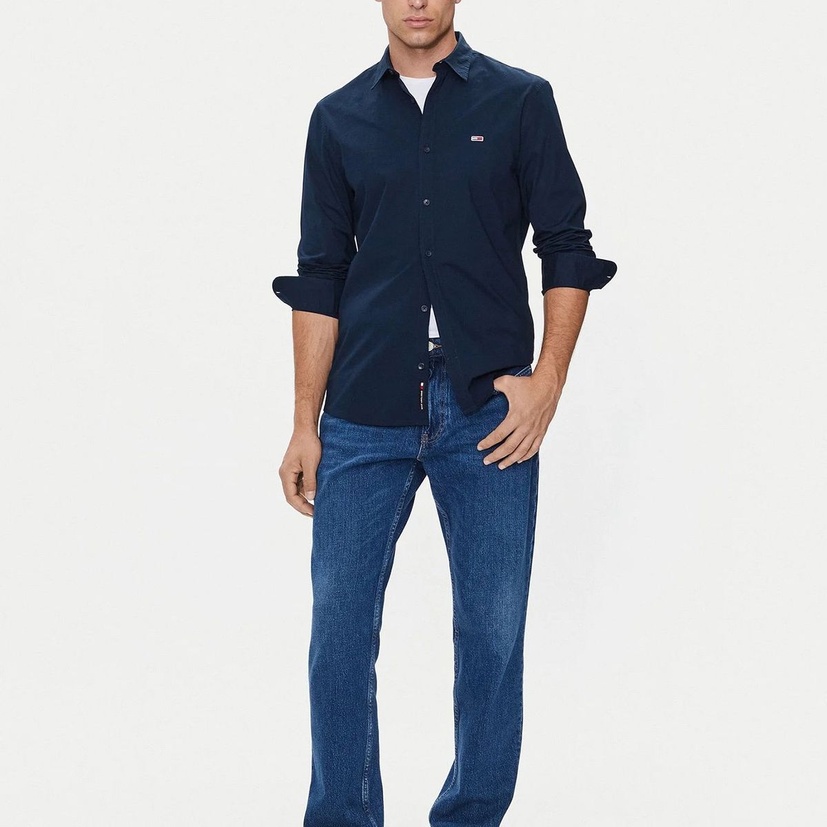 TOMMY HILFIGER - Camisa Solid De Corte Slim Azul Tommy Jeans