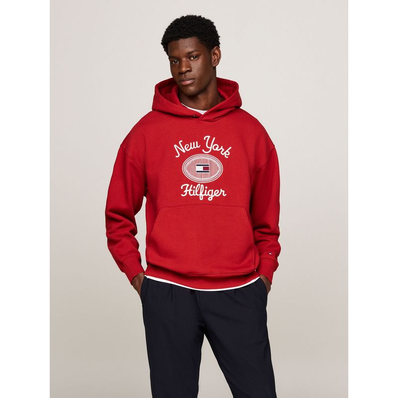 TOMMY HILFIGER - Polerón Hoodie Con Logo Bordado Rojo Tommy Hilfiger
