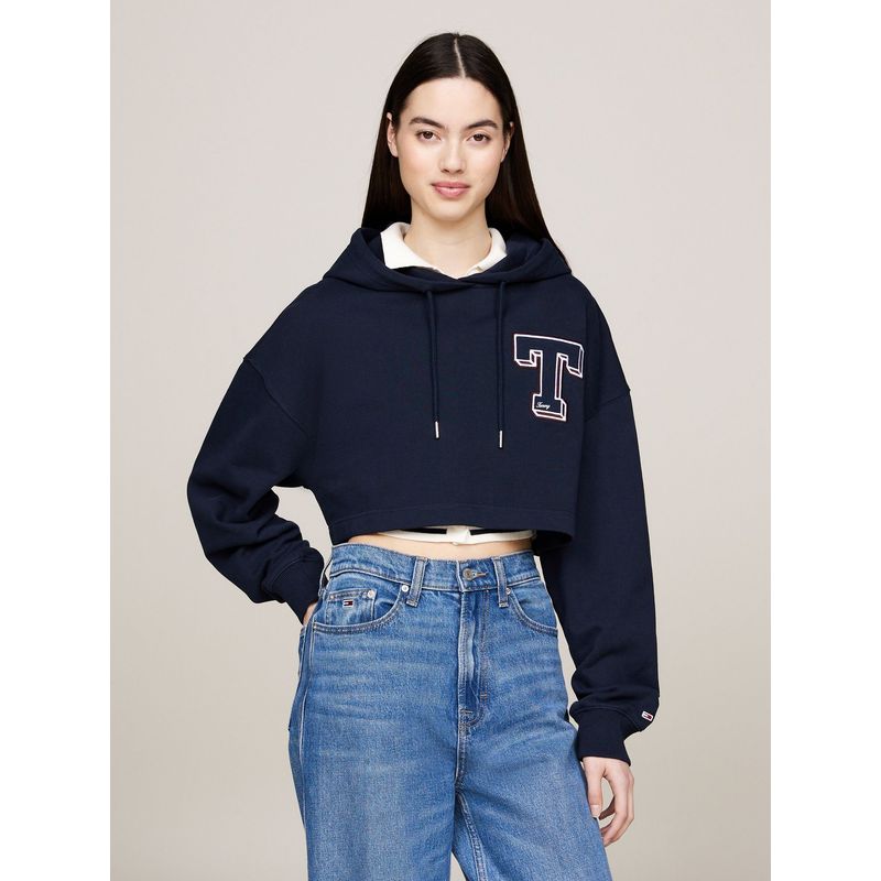 TOMMY HILFIGER - Polerón Hoodie Logo Letterman Azul Tommy Jeans