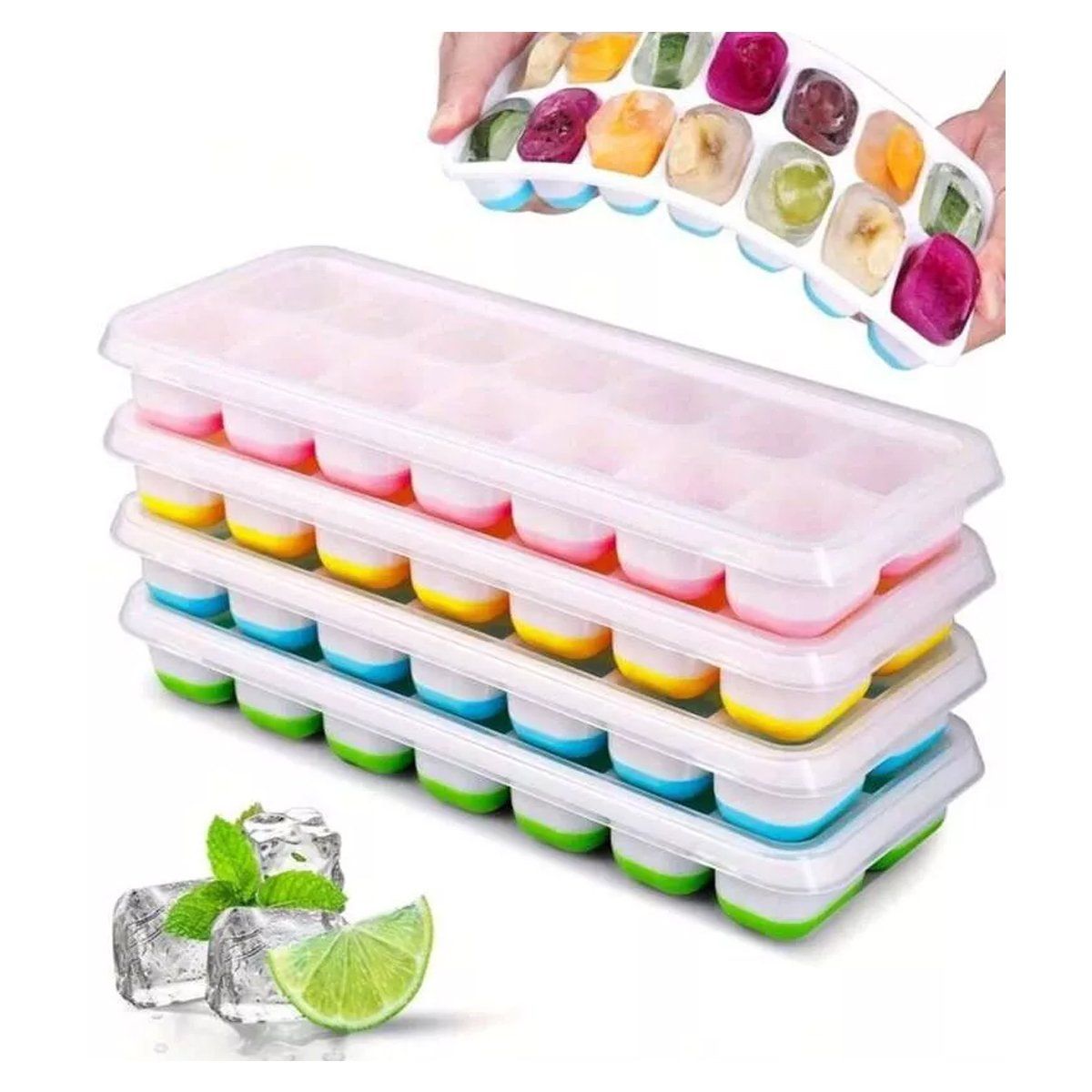 GENERICO - Pack 2 Hieleras Cubitos De Hielo De Silicona Suave y Tapa