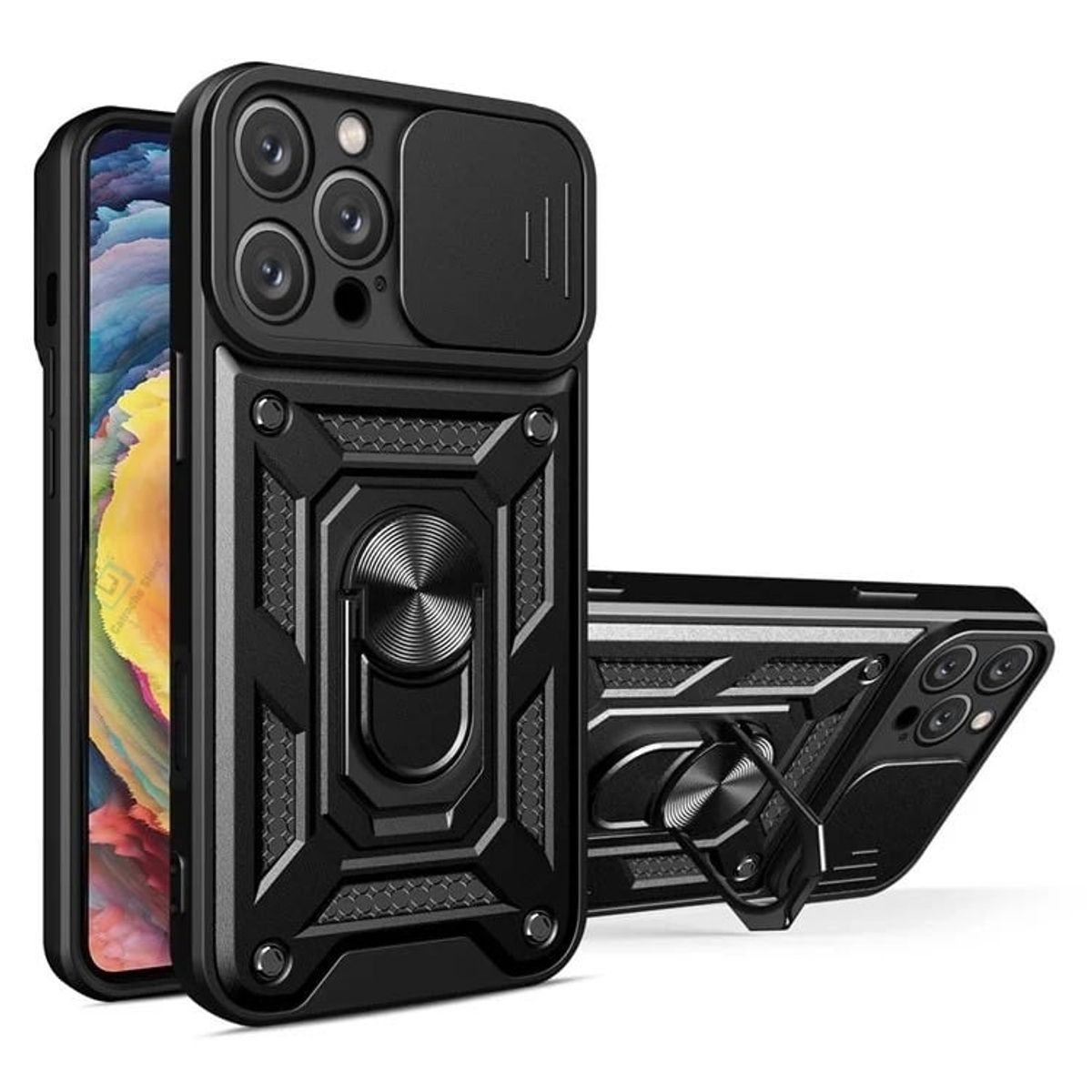 GENERICO - Carcasa Armor Con Anillo Para iPhone 16 Pro Max-Negro