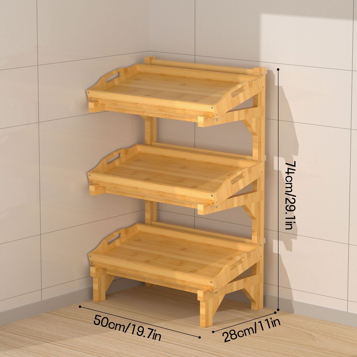 HALMAN - Estante de Bambú 3 Niveles con Bandejas Extraíbles