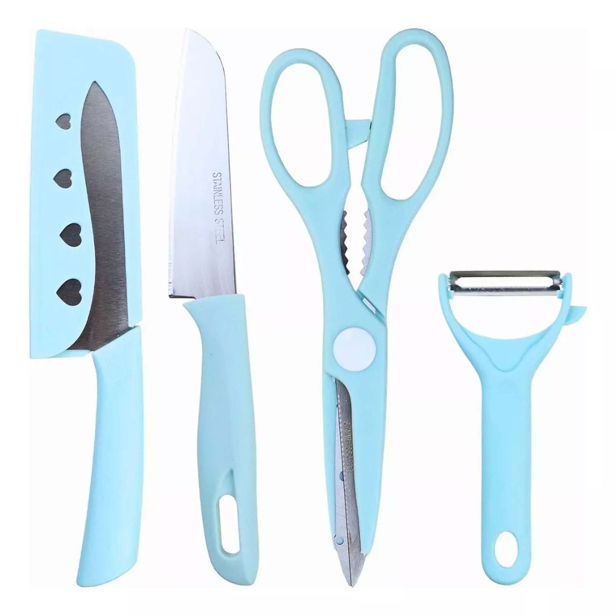 GENERICO - Set Tabla De Cortar Más Cuchillos Tijeras Y Pelador Azul