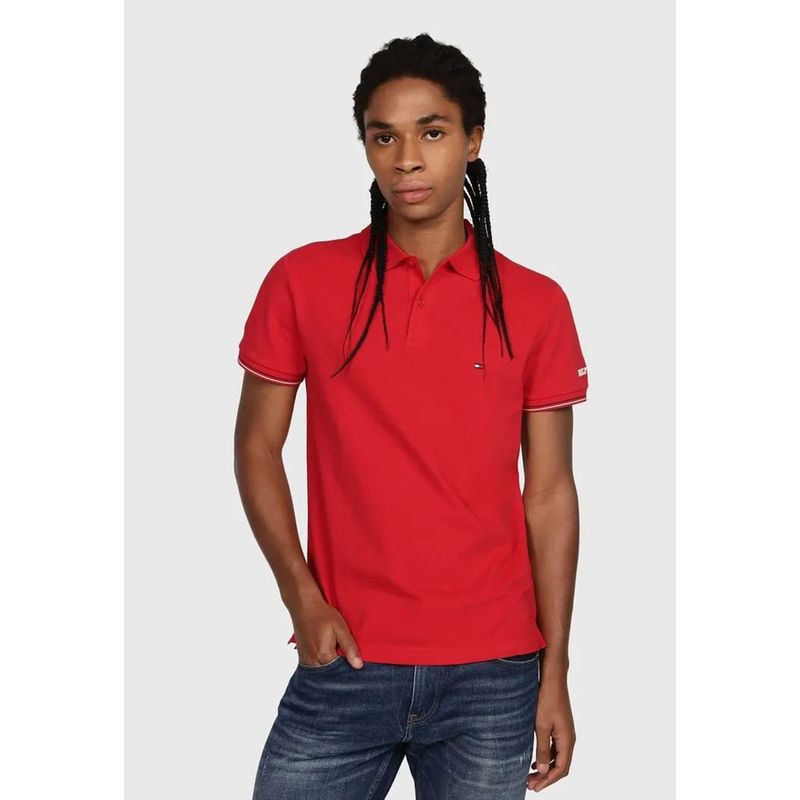 TOMMY HILFIGER - Polo De Corte Slim Con Tapeta A Contraste Rojo Tommy Hilfiger