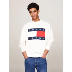 TOMMY HILFIGER - Polerón Con Logo Oversize Relaxed Blanco Tommy Jeans