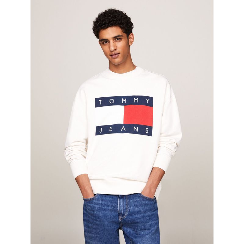 TOMMY HILFIGER - Polerón Con Logo Oversize Relaxed Blanco Tommy Jeans.