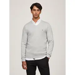 TOMMY HILFIGER - Sweater Básico Signature V-Neck Gris