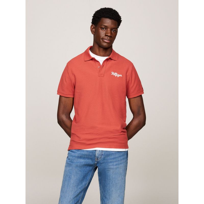 TOMMY HILFIGER - Polo Con Logo En Cadeneta Rojo Tommy Hilfiger