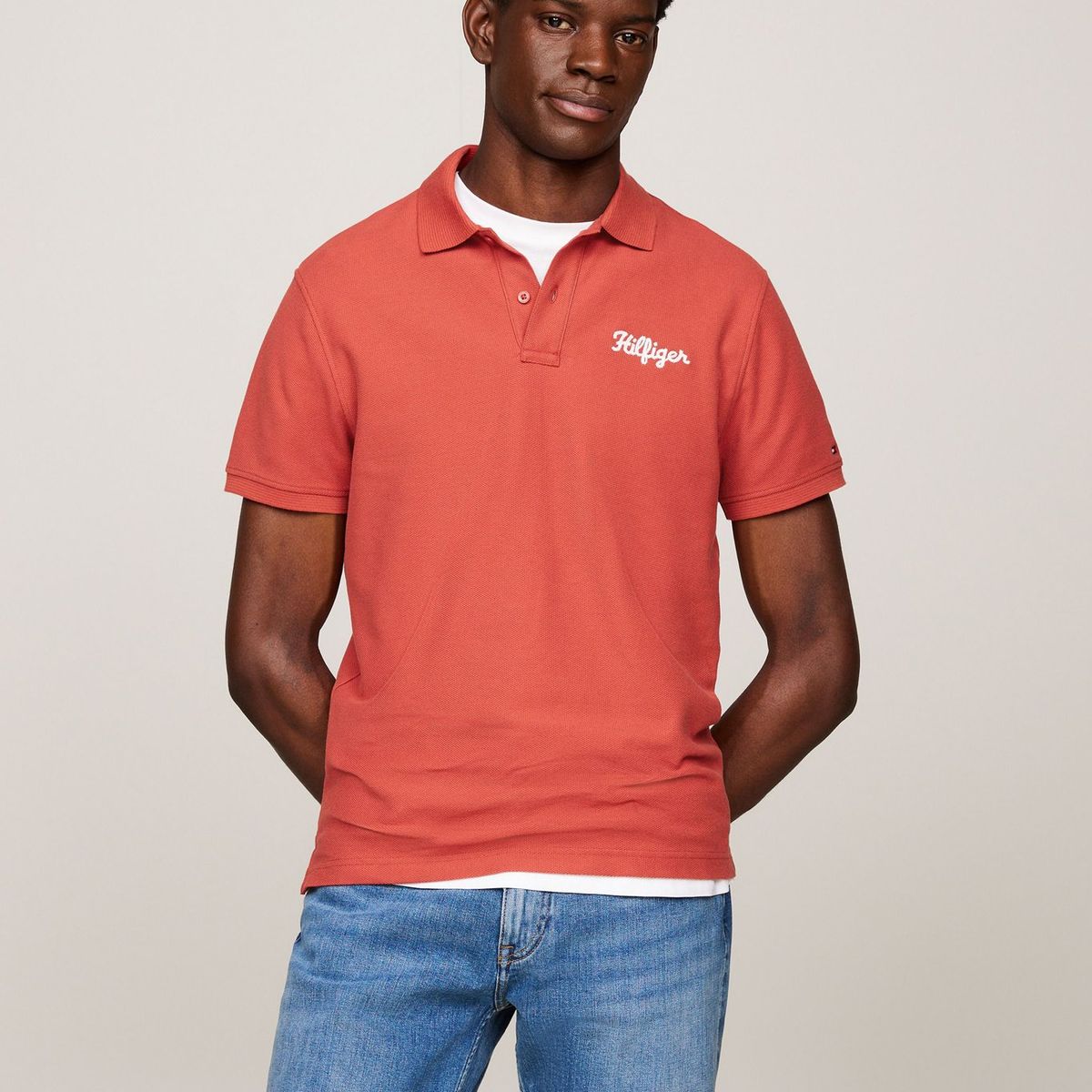 TOMMY HILFIGER - Polo Con Logo En Cadeneta Rojo Tommy Hilfiger