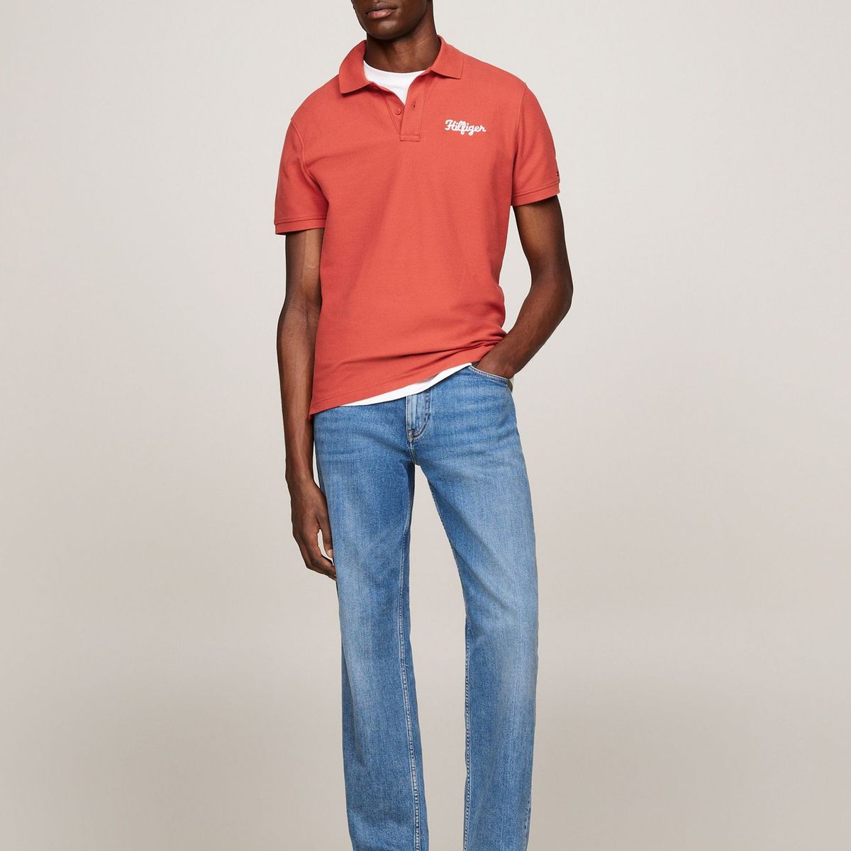 TOMMY HILFIGER - Polo Con Logo En Cadeneta Rojo Tommy Hilfiger