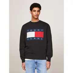 TOMMY HILFIGER - Polerón Con Logo Oversize Relaxed Negro Tommy Jeans