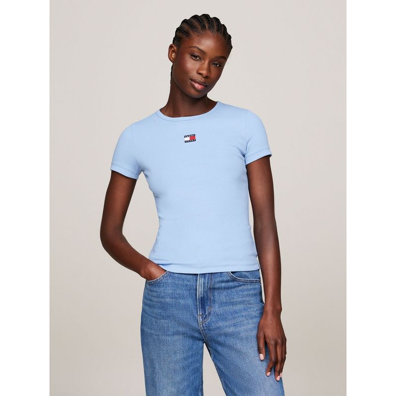 TOMMY HILFIGER - Polera Slim Fit Con Logo De Parche Celeste Tommy Jeans