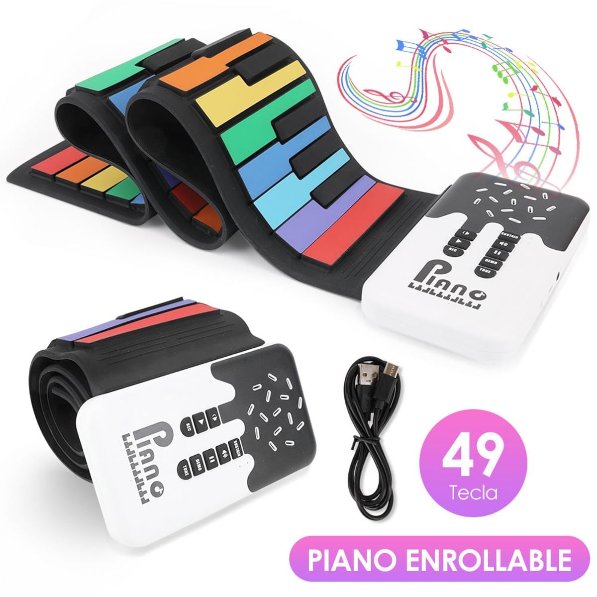 LUKOVEE - Piano Portátil Teclado Musical Flexible Arcoíris 49 Teclas