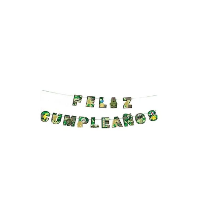 GENERICO - Guirnalda Feliz Cumpleaños Diseño Militar 450cm
