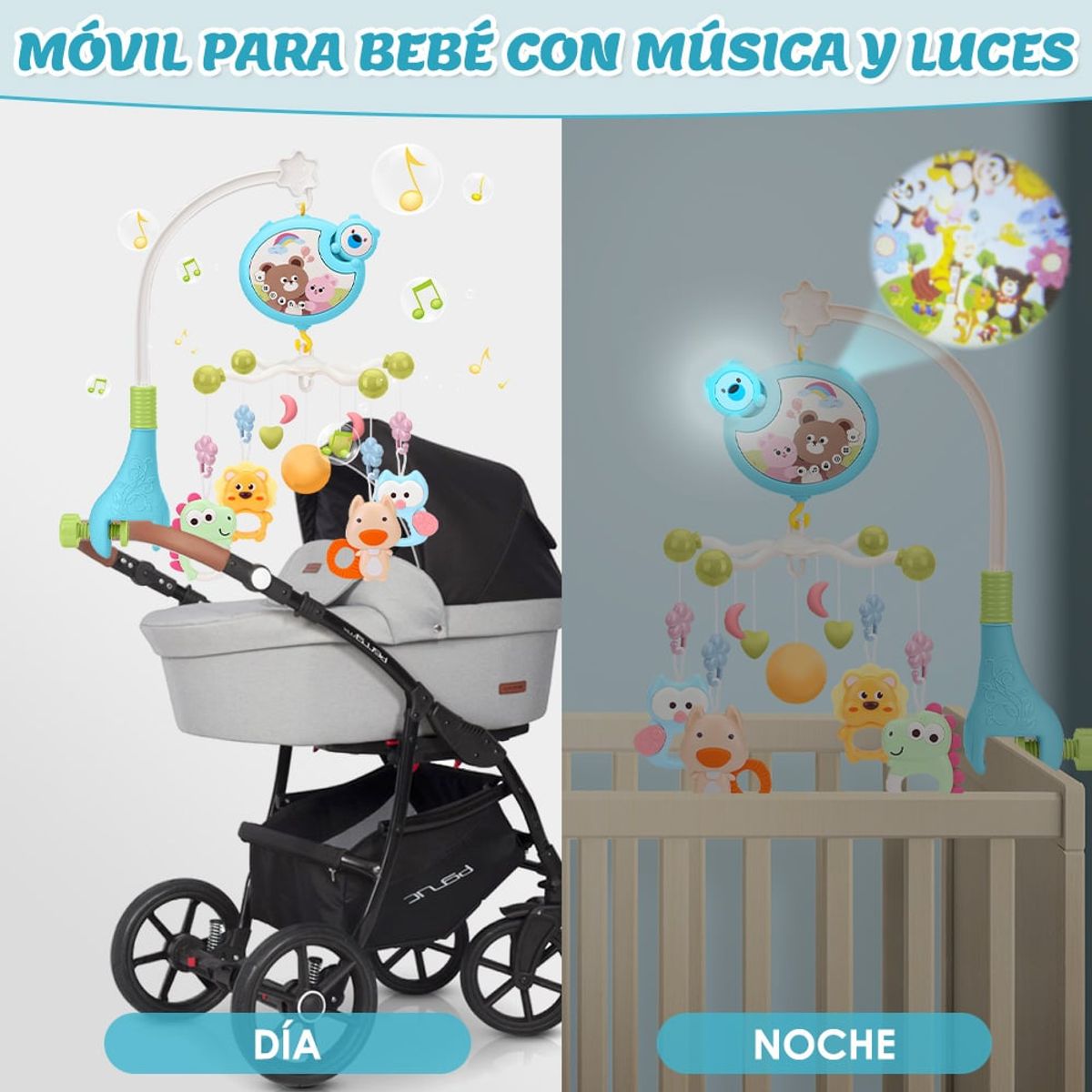 LUKOVEE - Móvil Musical Bebé Proyector Luz Control Remoto Cuna Y Coche