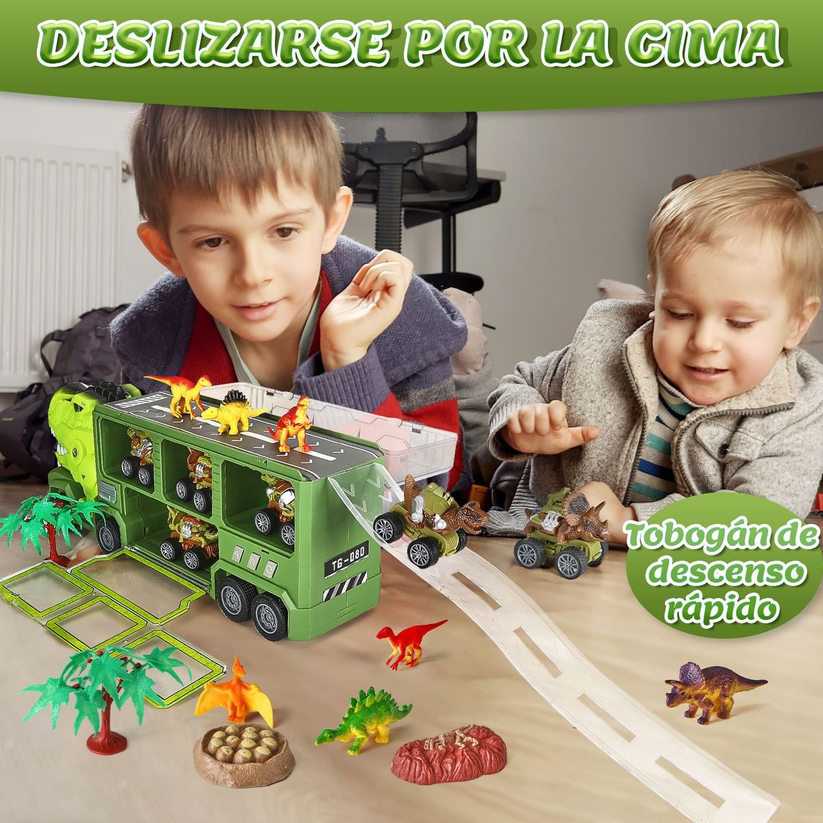 LUKOVEE - Camión Transportador Dinosaurio Auto Luz Sonido Juguete Niño