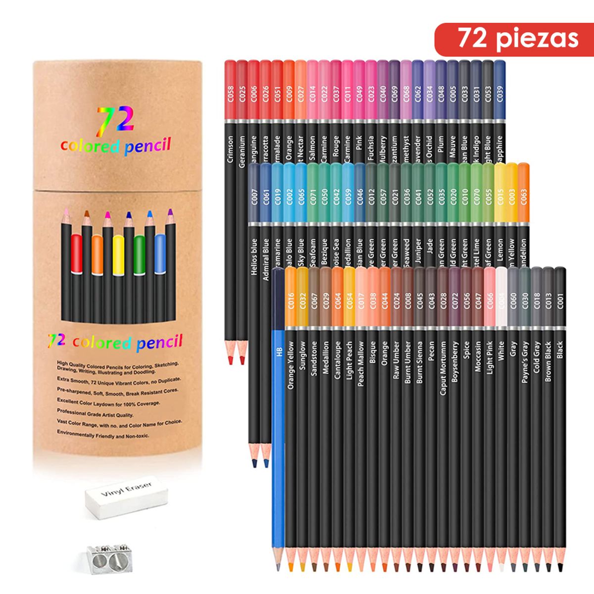 LUKOVEE - Set De Arte 72+3 Pzs Lápices De Color Profesional Dibujo