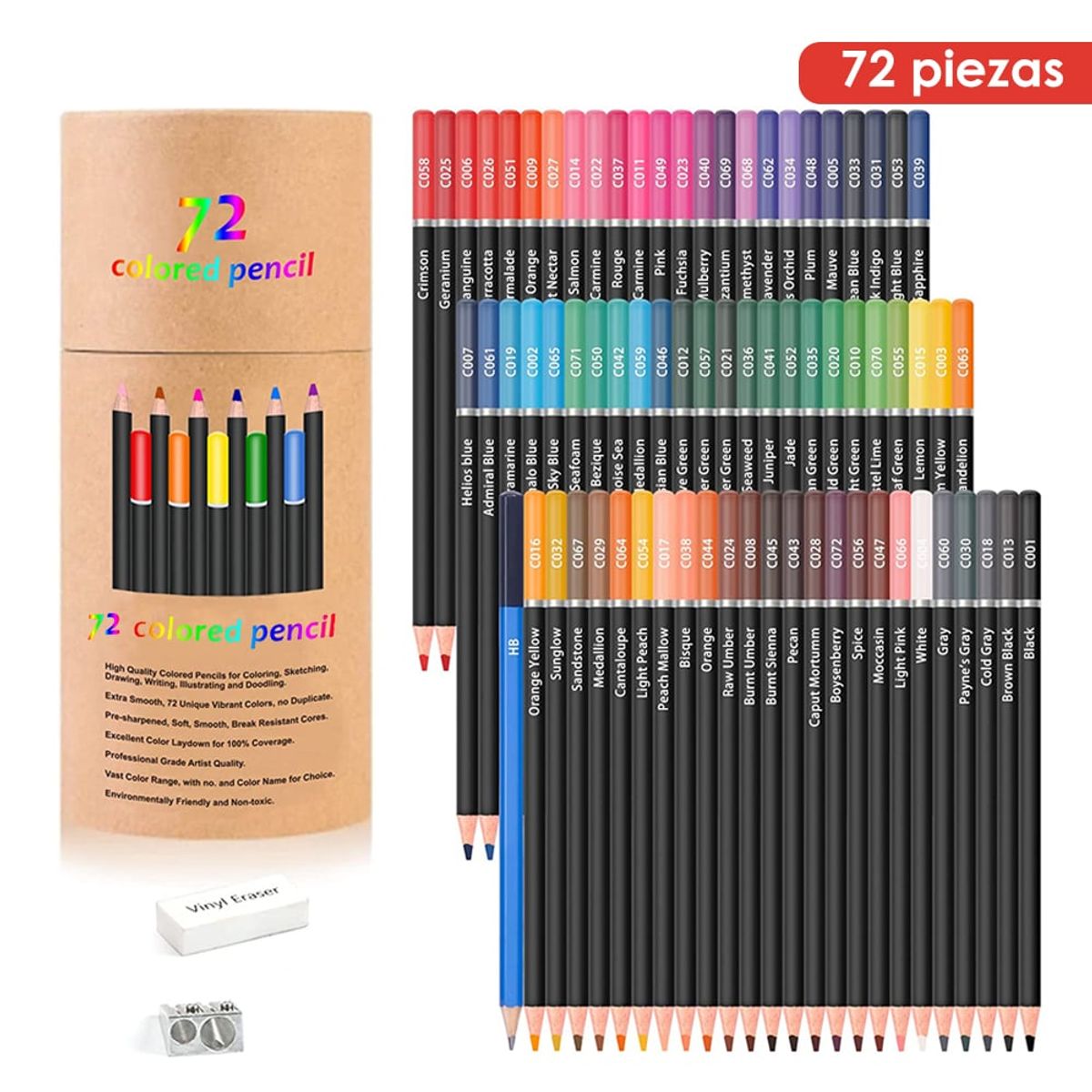 LUKOVEE - Set De Arte 72+3 Pzs Lápices De Color Profesional Dibujo