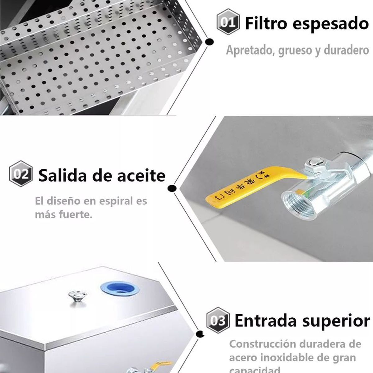 KUANGYE - 500250250mm 100% Acero Inoxidable 40lts Trampa De Grasa