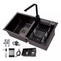 Lavaplatos 80x45 Cm Deluxe Negro Con Accesorios Y Griferia