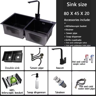 Imagen 2 del producto Lavaplatos 80x45 Cm Deluxe Negro Con Accesorios Y Griferia