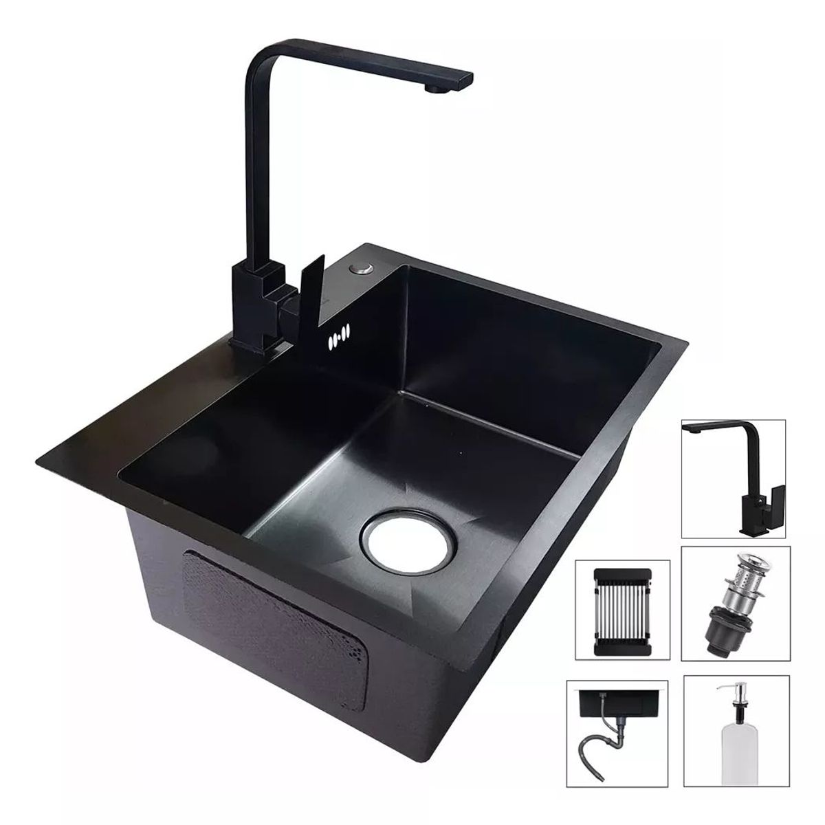 KUANGYE - Lavaplatos 60x45 Cm Negro Con Accesorios Y Griferia 2mm