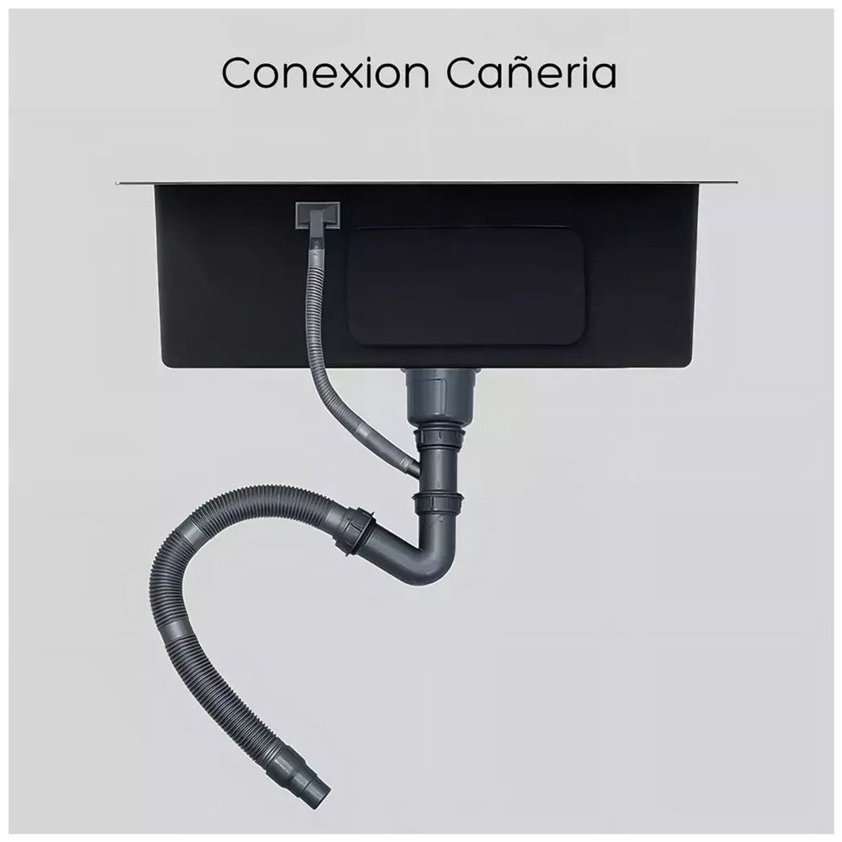 KUANGYE - Lavaplatos 60x45 Cm Negro Con Accesorios Y Griferia 2mm