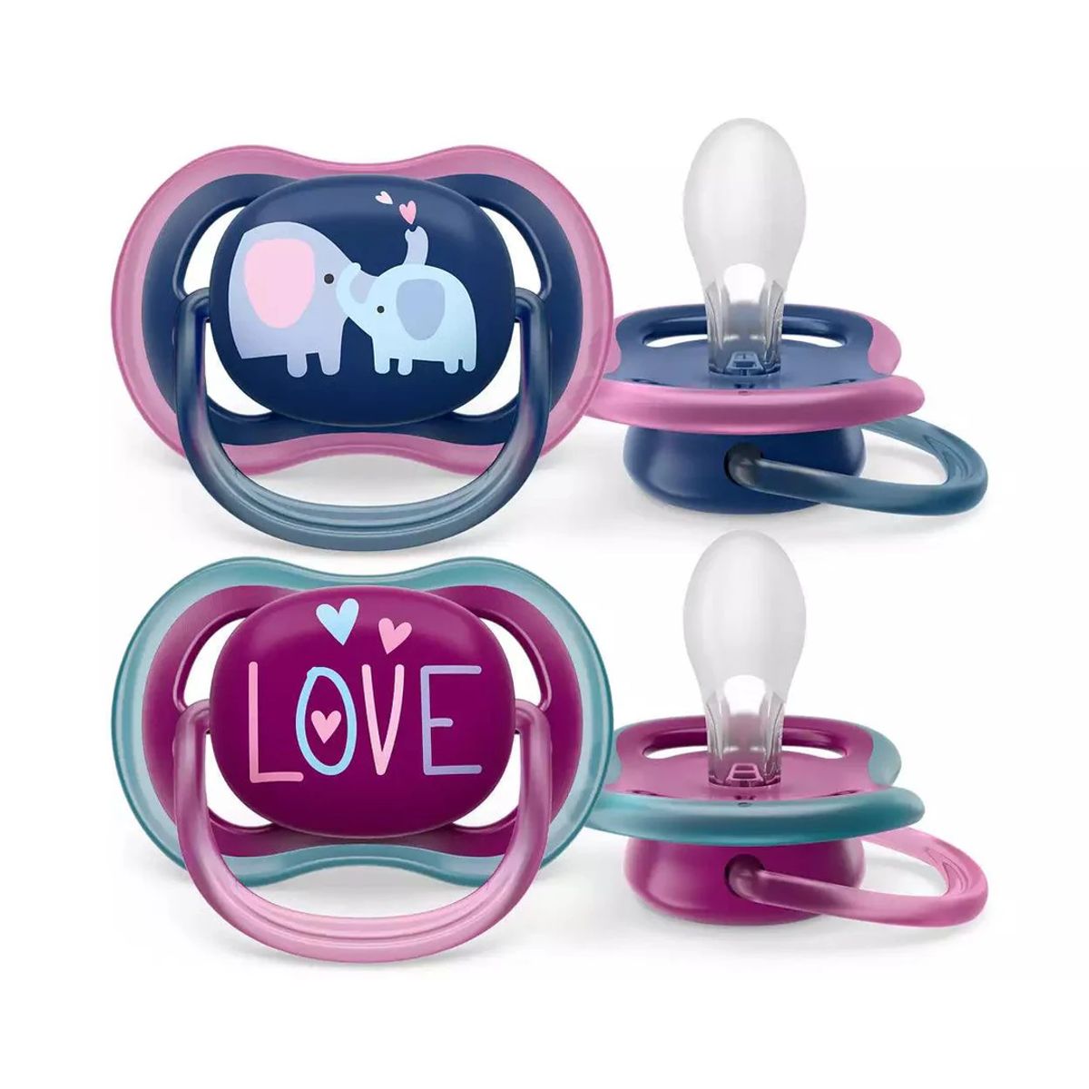 AVENT - Set 2 chupetes Avent 18m+ Niña Elefante/love Scf349/22