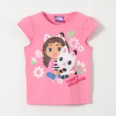 LA CASA DE GABBY - Polera Manga Corta Niña Rosado Gabby Doll House