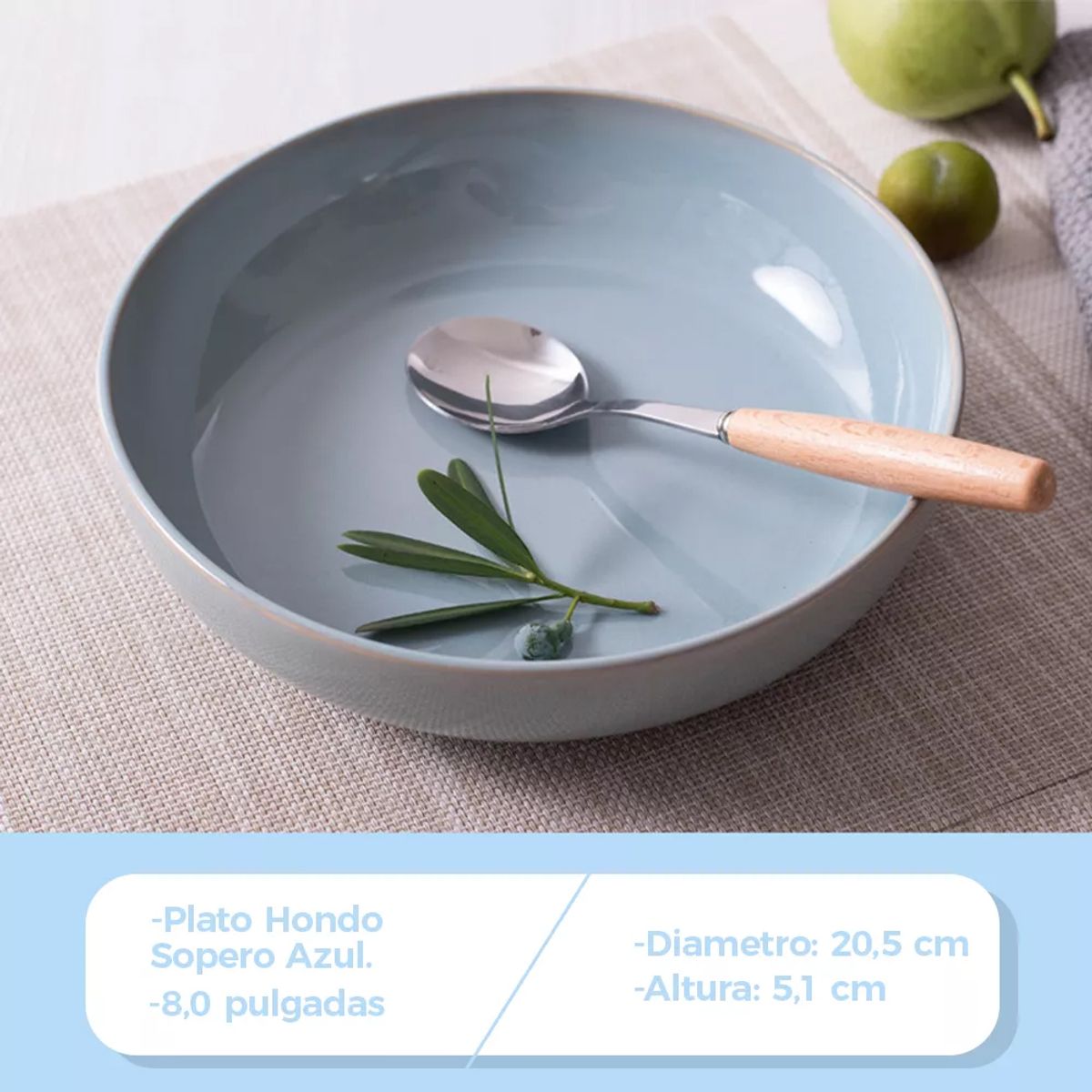 GENERICO - Plato Hondo Sopero De Cerámica Color Celeste 205x51mm X4