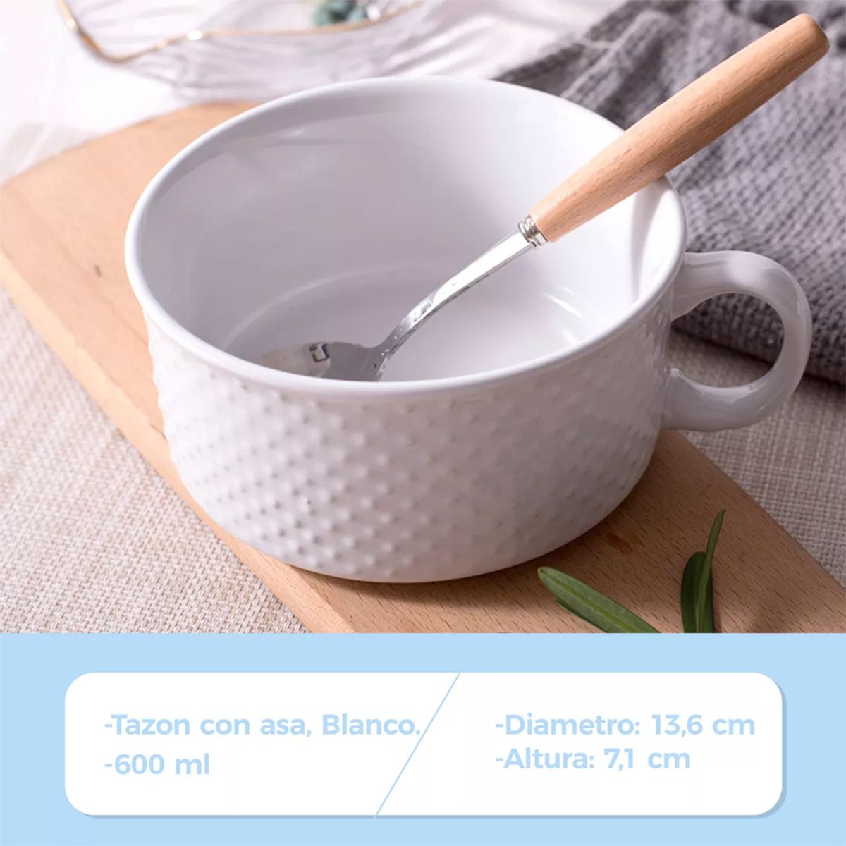 GENERICO - Tazón Con Asa Para Sopa Bowl Cuenco Cerámica 136x71mm X4