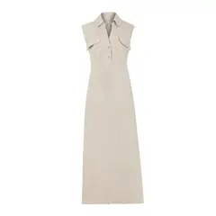 ROCKFORD - Vestido Lino Orgánico Beige Moai Mujer