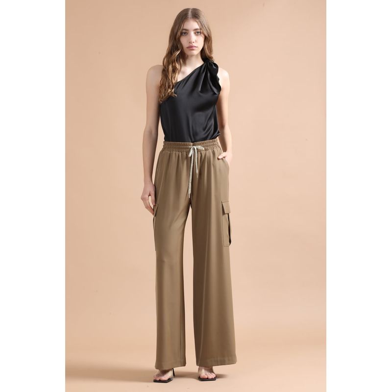 LIOLA - Pantalon Ancho Cargo Tiro Alto, Camel Liola