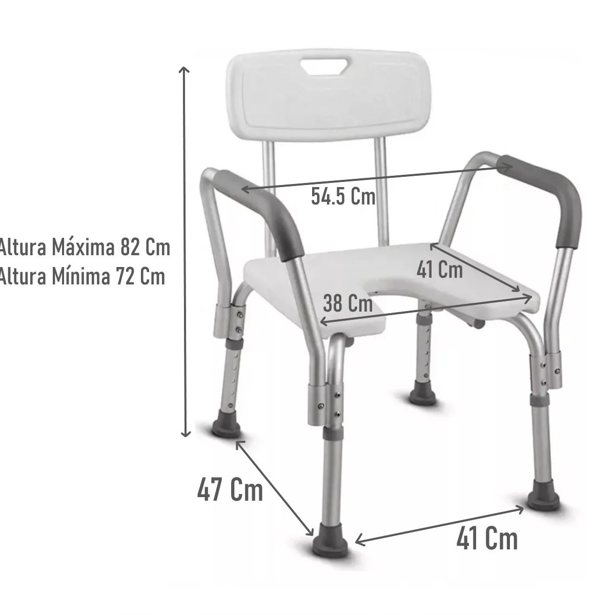 GENERICO - Silla De Ducha Para Baño Aluminio Con Rebaje Y Apoyabrazos 404F