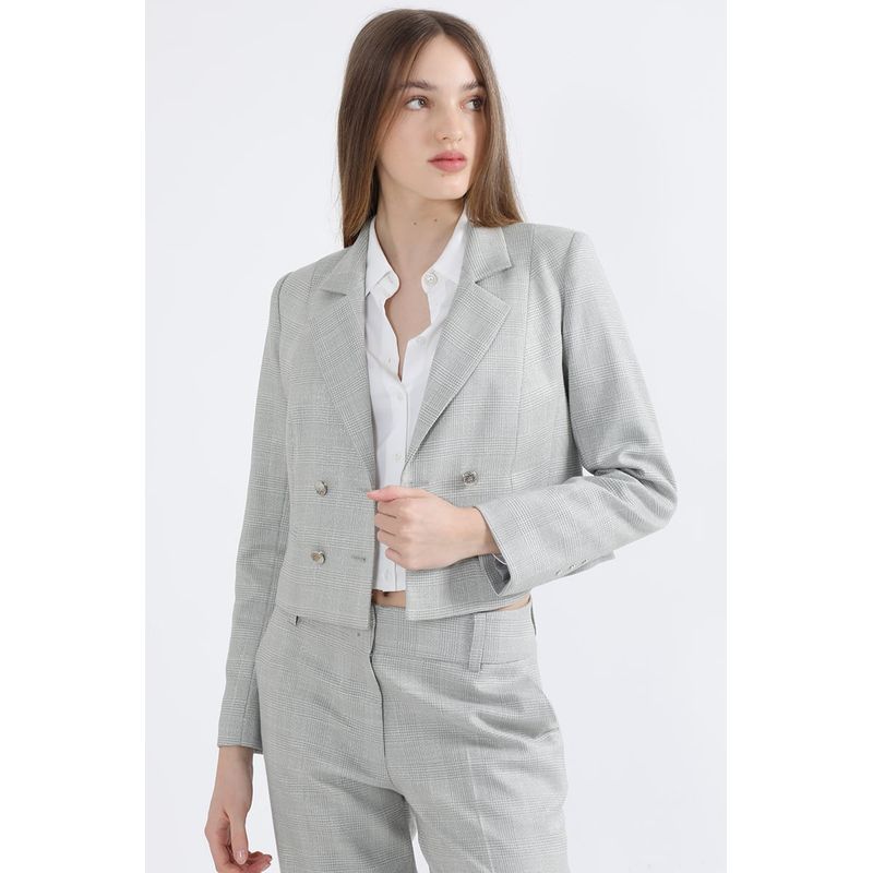 LIOLA - Blazer Cropped Principe De Gales Lurex Verde/Perla Liola