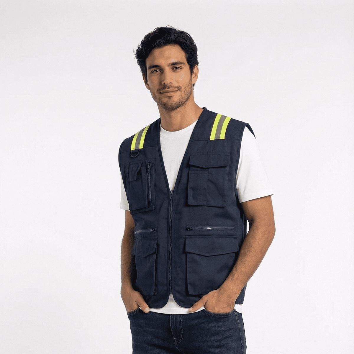T-WORLD - Chaleco Geólogo Gabardina Dual Hi-Vis Con Cinta Día y Noche Hombre
