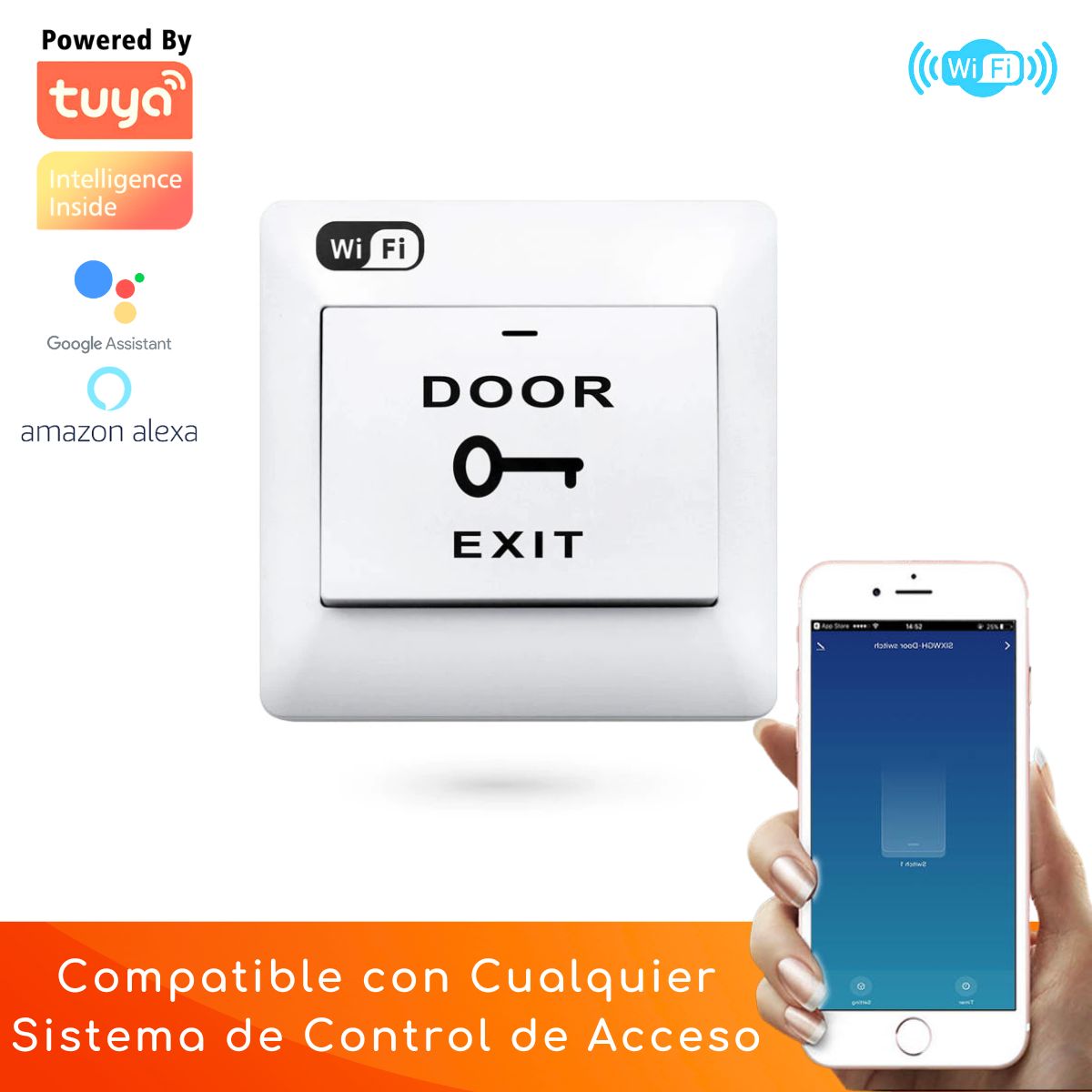 D MOTICA - Pulsador Botón De Salida-Control Acceso Manual y App Wifi Inteligente