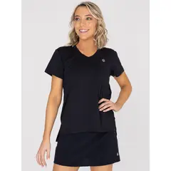 BSOUL - Polera deportiva Mujer Manga Corta V Neck Negro