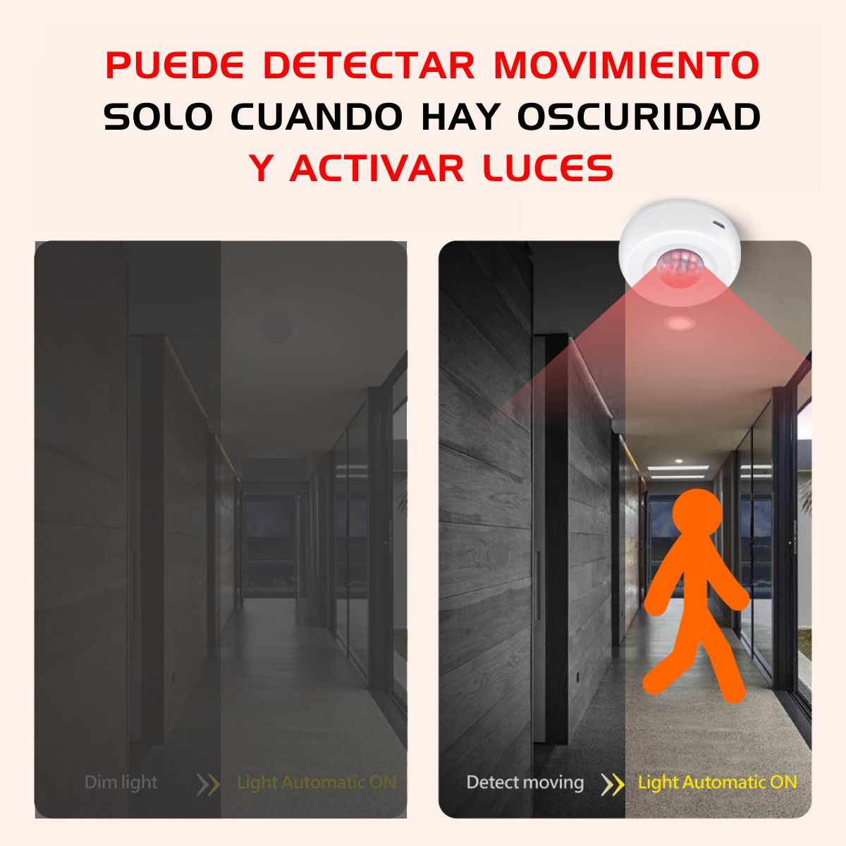 D MOTICA - Sensor Movimiento y de Luz 360° Wifi -  Control Luces Inteligente
